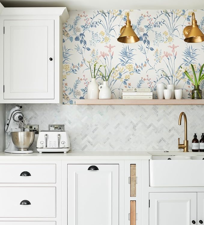 Erfoni Boho Floral Birds Wallpaper DIY Removable Peel and Stick Wallpaper | 16.9" x197" Flower Decorative Wallpaper Self Adhesive Floral Leaf Contact Paper for Bedroom Accent Walls Covering Vinyl Roll - Image 3