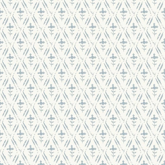 Heroad Blue Peel and Stick Wallpaper Farmhouse Tiny Floral Wall Paper 17.3''x393'' Vintage Rustic Cottage Contact Paper Geometric Self Adhesive Removable Wallpaper for Bedroom Kitchen Cabinet Decor by HeroadBrand