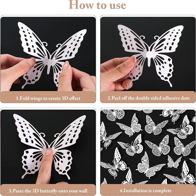 SAOROPEB 3D Butterfly Wall Decor 48 Pcs Pearl White Butterfly Decorations | 4 Styles 3 Sizes, Birthday Decorations Butterfly Party Decorations Butterfly Cake Decorations-Removable Butterfly Stickers - Image 6