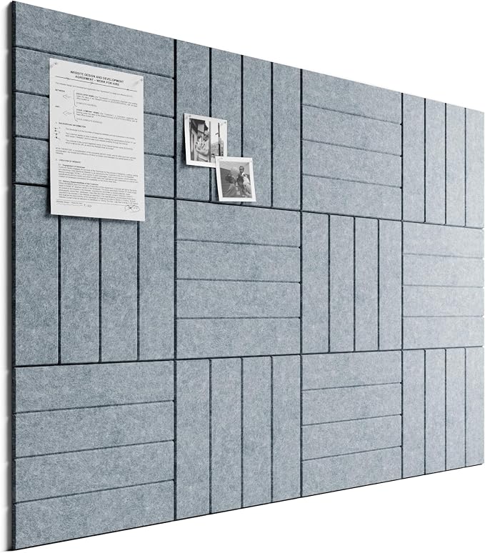 Bumusty 48"x 36" Large Felt Bulletin Board Tiles, Blue Gray | 12-Pack Cork Board Alternative, Wall Decor, 30 Pushpins, 60 Adhesive Tabs, Vision Board, Office, Classroom, Home, Dorm by BUMUSTY