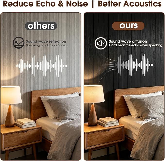 3D Peel and Stick Wall Panels PVC Grille Slat 394"x15.8" Self-Adhesive Wall Sticker Soundproof Paneling for Walls and Ceiling in Faux Black Wood Grain Texture - Image 4