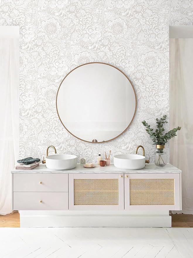 Peel and Stick Wallpaper Boho Grey and White Floral Wallpaper for Bedroom Bathroom Removable Self-adhsive Contact Paper for Cabinets Nursery Shelf Liner 17.3" x 394" - Image 3