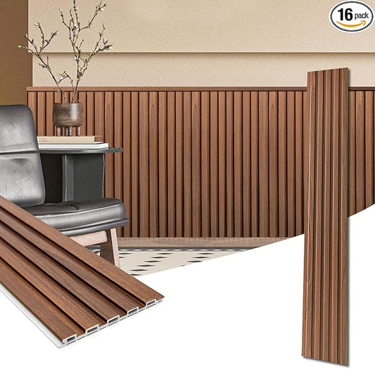 Art3d 48 x 6 Inch WPC Wood Slat Wall Panels, 3D Wall Accents, 16-Pack, Teak | Real Wood Grain, Durable, Water Resistant, Wear-Resistant, No Emission, Eco-Friendly, Easy to Care, for Living Room, Bedroom by Art3d