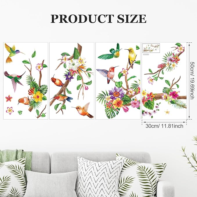 Zonon 6 Pcs Flower Wall Decals Peel and Stick Sticker, Hummingbirds | Vinyl Removable Wall Stickers & Murals, Hummingbirds Wall Decals, Wildflower Decor for Bedroom, Living Room, Nursery - Image 7