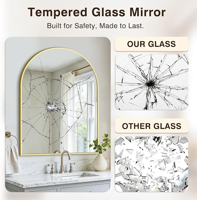 Arched Bathroom Vanity Mirror for Over Sink, 40”x30”, Gold - Image 5