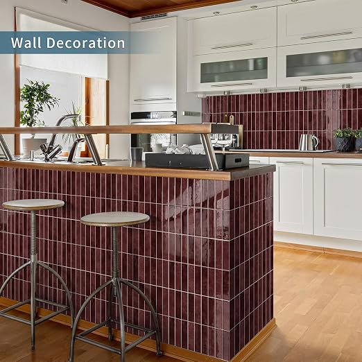 10 Sheets Upgraded Thicker Design Subway Tile Peel and Stick Backsplash | 12”×12”Self Adhesive Vinyl Wall Tiles Stick on Back Splash for Kitchen,Bathroom,Camper(Vintage Red) - Image 7
