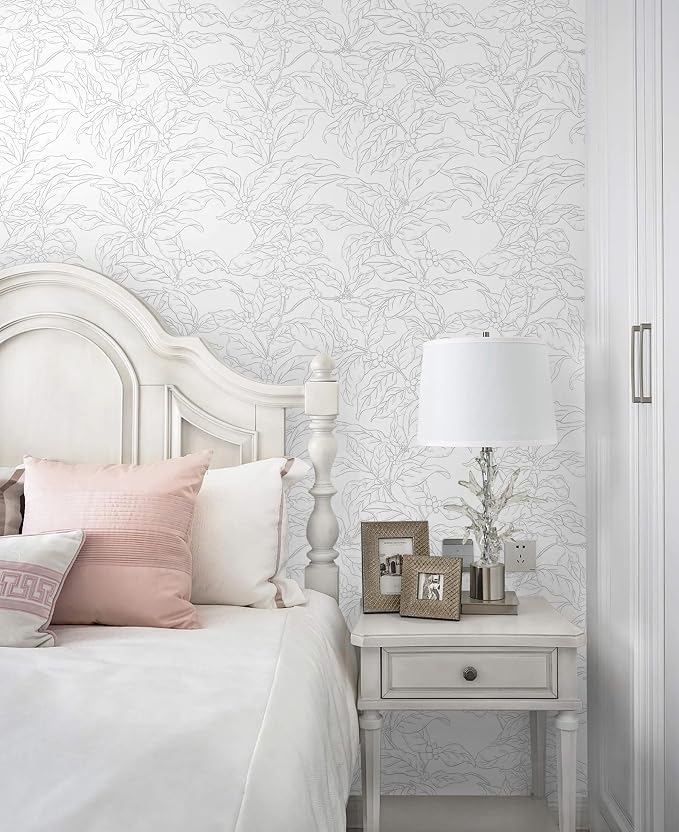 Heroad 17.3"x393" Peel and Stick Wallpaper Grey and White Wall Paper Boho Leaf Contact Paper Abstract Floral Removable Self-Adhesive Wallpaper for Bedroom Bathroom Cabinet Waterproof Decor Vinyl Roll - Image 5