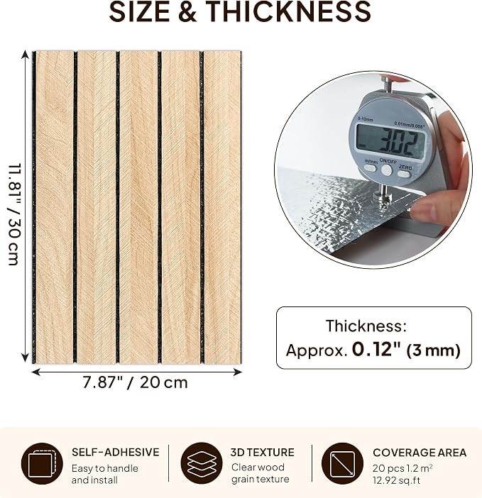 Peel and Stick Wood Grain Wall Panels 11.8" x 7.9" | 3D Wall Panels, Thick PVC Foam, Self-Adhesive, 20 Pack, For Bedroom Living Room Accent Wall Decor - Image 2