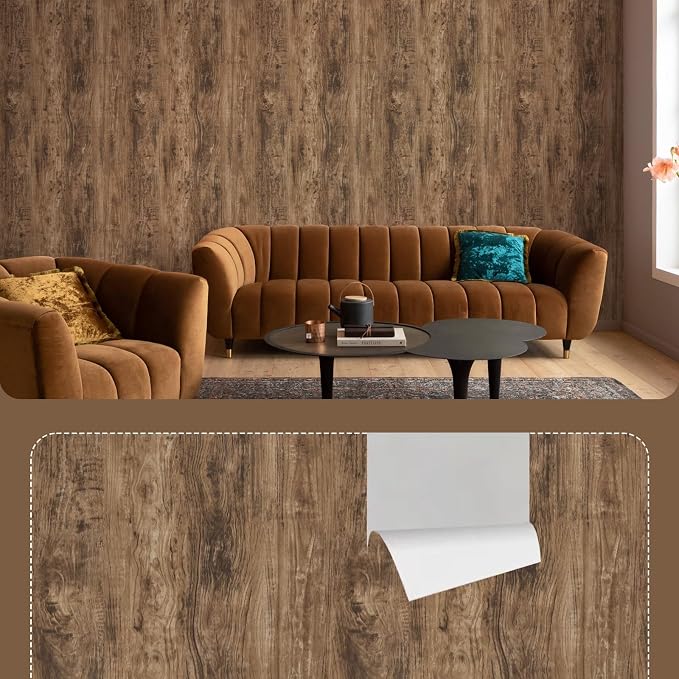 Wood Grain Contact Paper 17.3"x200" Grayish Brown Wood Look Peel and Stick Wallpaper Vintage Removable Self Adhesive Vinyl Faux Woods Wallpaper for Cabinets Countertops Covering - Image 3