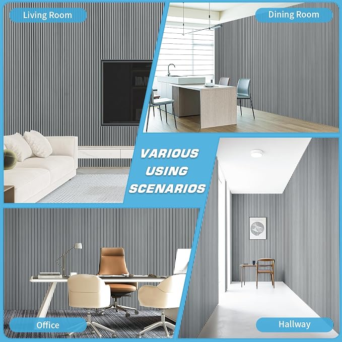 Art3d Fine Bar Slim Slat Wall Panel, 104 x 12 Inch, 4-Pack, Weathered Teak | Lightweight, Wainscoting, Waterproof, Easy to Clean, Sturdy, Glue on, Elegant Style, for Bedroom, Office, Home Improvement - Image 4