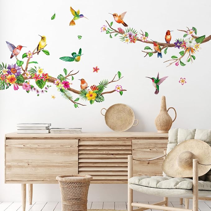 Zonon 6 Pcs Flower Wall Decals Peel and Stick Sticker, Hummingbirds | Vinyl Removable Wall Stickers & Murals, Hummingbirds Wall Decals, Wildflower Decor for Bedroom, Living Room, Nursery - Image 4