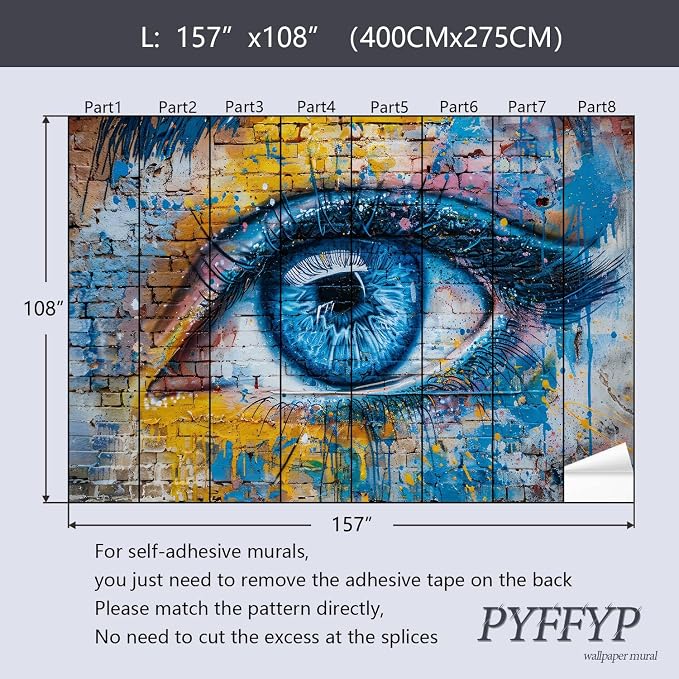 PYFFYP-Abstract Eye Graffiti Brick wall Peel and Stick Wallpaper murals - Image 5