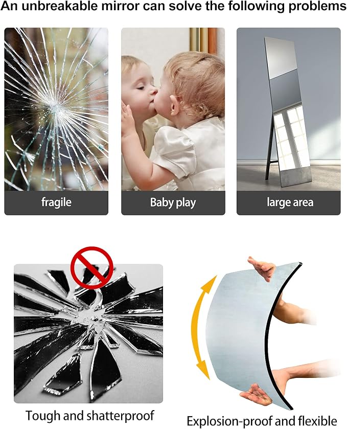 Shatterproof Wall Mirror Full Length for Bedroom, Acrylic Gym Mirrors For Home, Extra Thick 0.12 inch, 16 x 16 inches x 4 PCS, Workout Mirrors Safe for Kids, Long Wall Mounted, Over The Door - Image 3