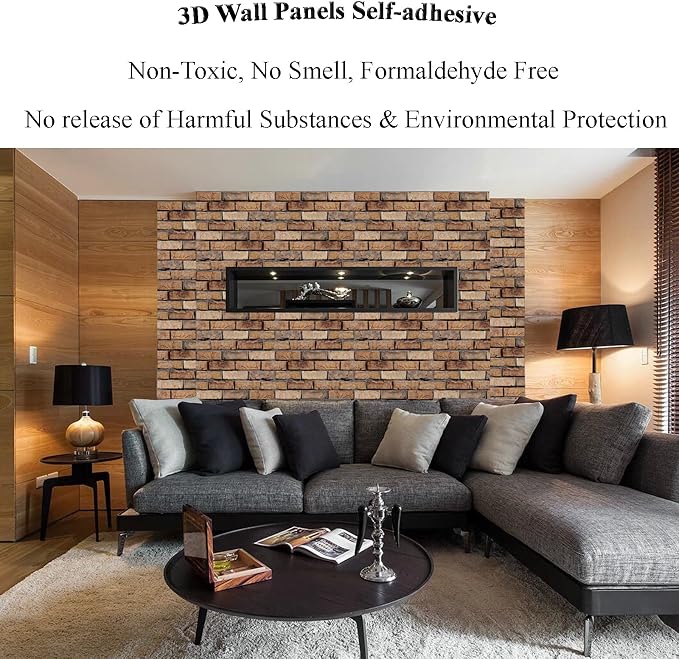 3D Wall Panels Peel and Stick 10 Pcs Brick Textured PVC Panels | 11.81*11.81 Inch, Waterproof, Self-Adhesive Wall Tiles, for Accent Walls, Kitchen, Bathroom, Bedroom & Office Decor - Image 3