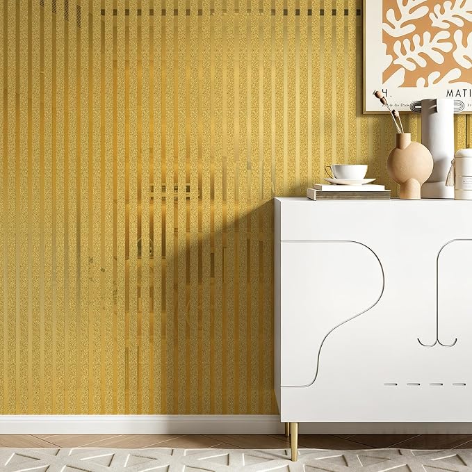 23.62" x 110.24"Peel and Stick Wallpaper Self Adhesive Stripe Wall Covering | 2mm Thick 3D Modern Glossy Stripe Textured Vinyl Wall Panels Waterproof Renter Friendly Soundproof Wall Paper Roll for Walls - Image 3