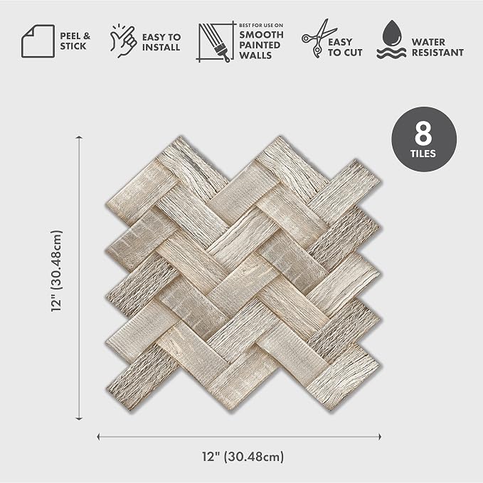 Main Street 3D Wall Panels, Might Pine, Peel and Stick, 8-Pack | 12 x 12 in panel size; Covers up to 8 sq ft; Peel and StickTextured 3D wall panels; For kitchens, bedrooms, accent walls - Image 3