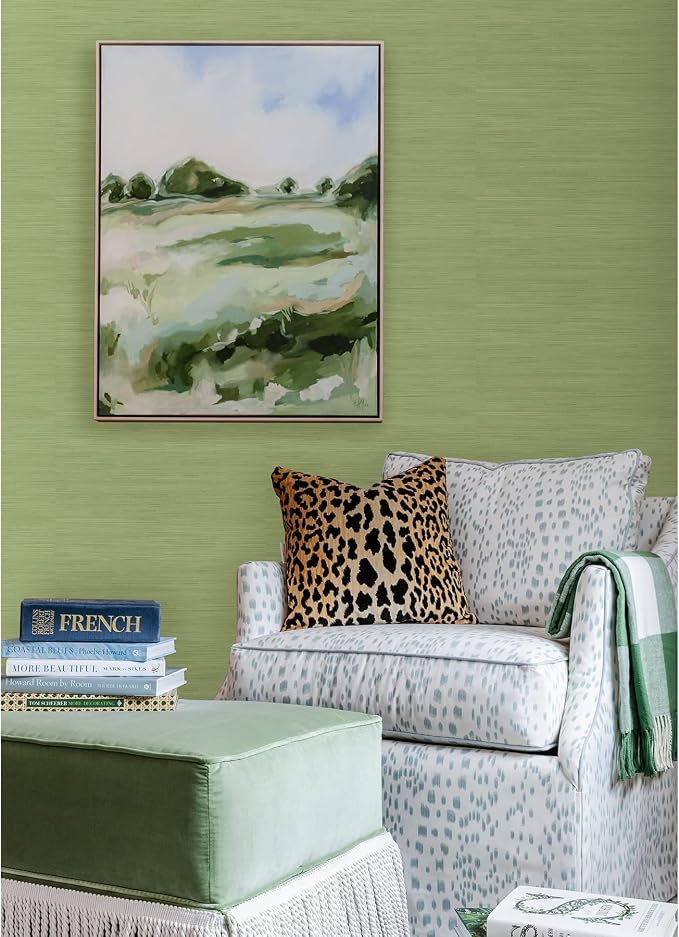 NuWallpaper x Society Social Classic Faux Grasscloth Peel and Stick Wallpaper, Citrus Green, Textured Removable Wallpaper, 20.5 in x 18 ft - Image 3