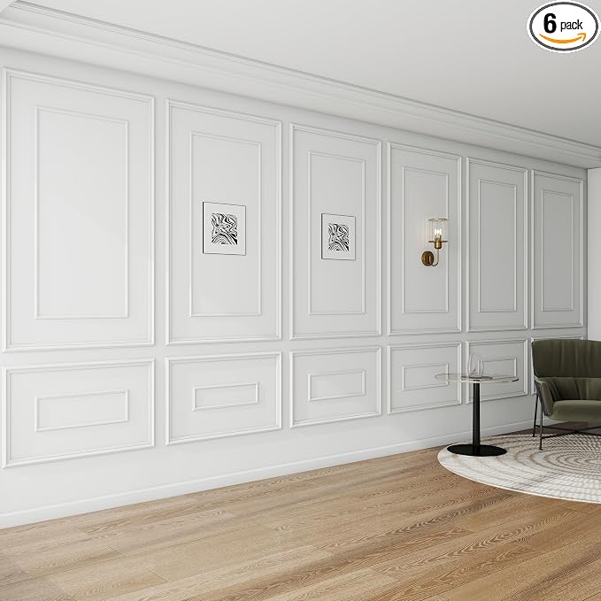 Pangda 6 Set Peel and Stick Wall Molding Kit Inner and Outer Layer Style Premade Wainscoting Panel for Interior Wall Moulding Decor Accent Wall Molding (31x54inch) | Premade, Wainscoting Accent Panel, Wall Moulding Kit, 3D, for Interior and Outer Layer... by Pangda