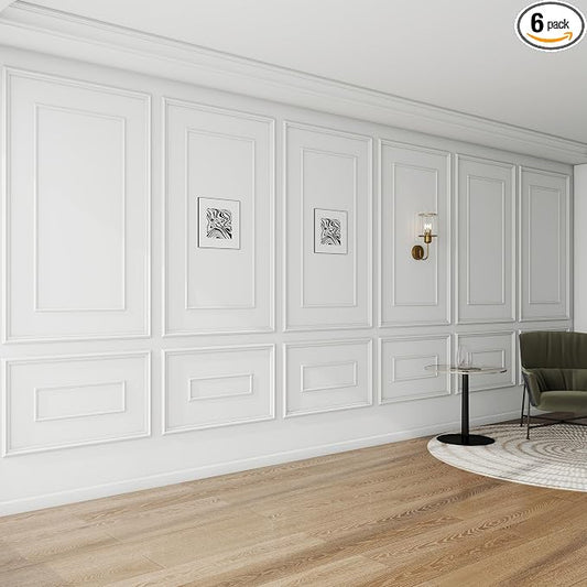 Pangda 6 Set Peel and Stick Wall Molding Kit Inner and Outer Layer Style Premade Wainscoting Panel for Interior Wall Moulding Decor Accent Wall Molding (31x54inch) | Premade, Wainscoting Accent Panel, Wall Moulding Kit, 3D, for Interior and Outer Layer... by Pangda