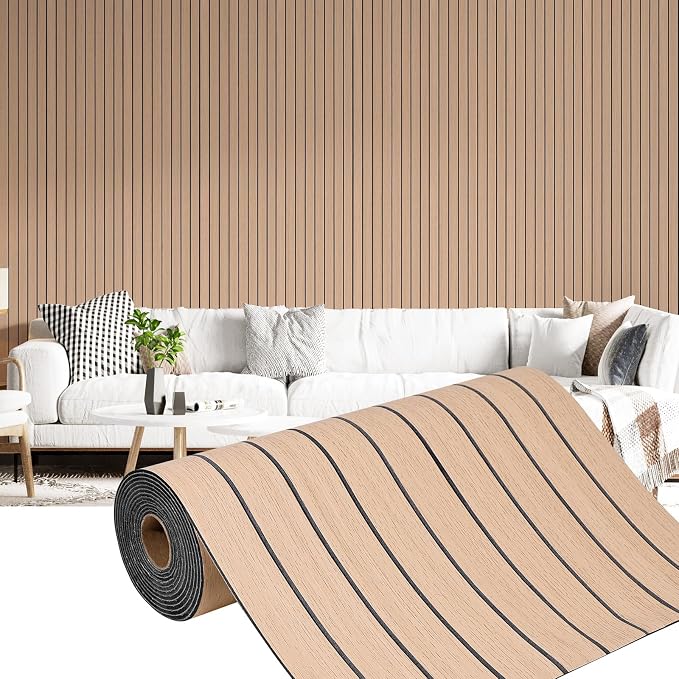 3D Faux Wood Slat Wall Panel – Peel and Stick Self Adhesive Soundproof Foam Board for Interior Wall, Ceiling, Home Theater Decor Faux Oak 15.7"x236" by Horryhaushomedecoration