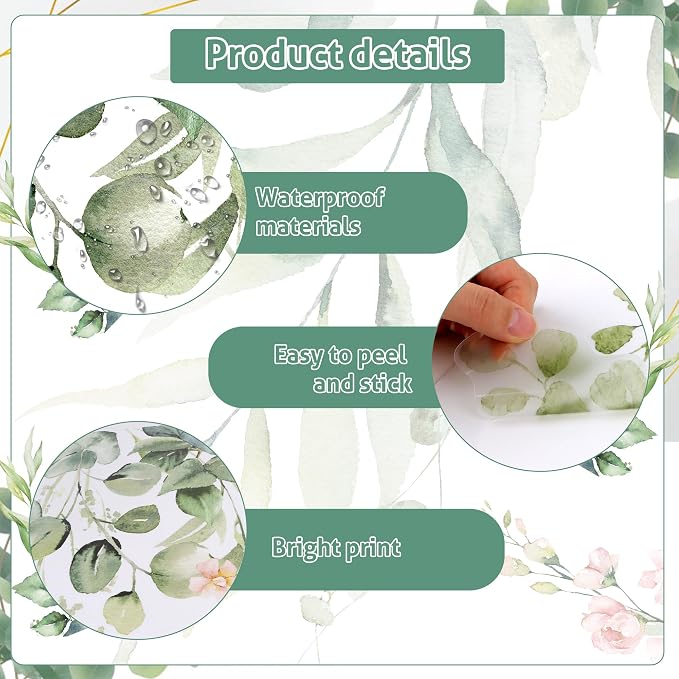 Large Green Leaves Wall Decals,Plants Wall Decals,Floral Flower Wall Decals | Peel and Stick Hanging Vines Eucalyptus Wall Stickers,Wall Decor,for Bedroom,Living Room,Offices,Nursery,Classroom,Ceiling - Image 4