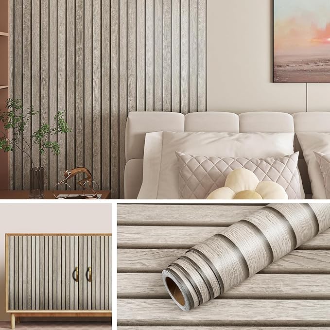 Livelynine Wood Slat Wallpaper Peel and Stick Accent Wall 15.8x78.8 Wooden Slats Wallpaper Self Adhesive Slat Wall Paneling Stick on Wallpaper Removable Wood Look Contact Paper Waterproof Vinyl Panels by Livelynine