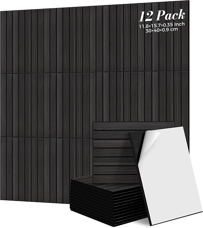 TO-TH Sound Proofing Panels Peel and Stick Wall Panel 12Pack, Rustic Walnut | Self-Adhesive Wall Panels, PVC Wood Grain Finish, 100%Polyester Fiber, Reduce Echo&Noise for Office&Studio, 11.8"x15.7"x0.35" by TO-TH