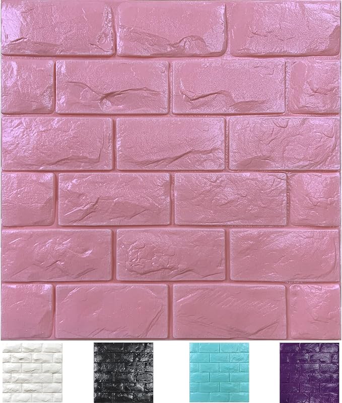30PCS 3D Wall Panels Peel and Stick Faux Brick Wallpaper Pink Self Adhesive Foam Brick Paneling Faux Stone Wall Panels (30PCS, Pink) by Yutianli