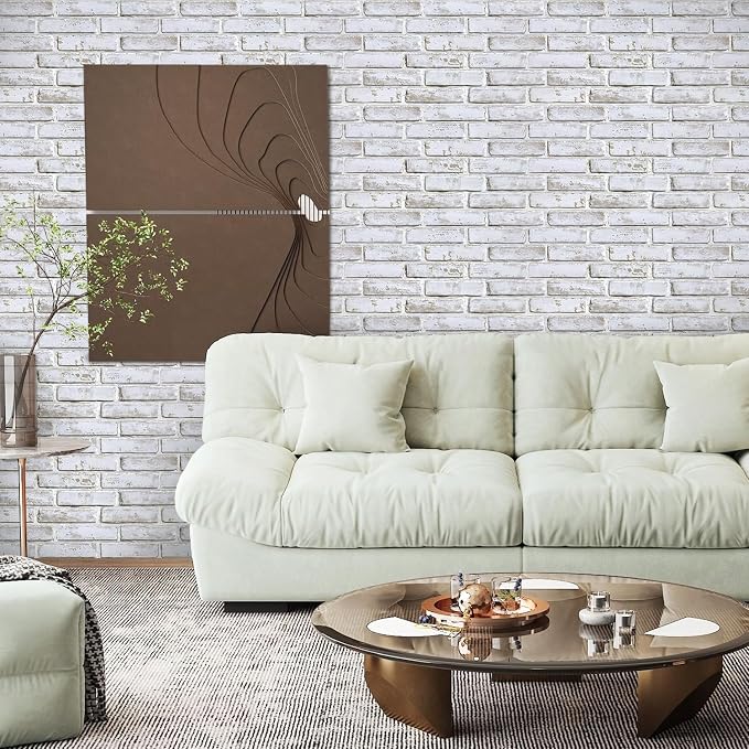 COMSTICKC 3D Faux Brick Wall Panels Peel and Stick, 12 Pcs 22.8" x 11.8" | Whitewash, Not Real Brick, Thin PVC 3D Fake Brick Decorative Tiles Wall Covering for Interior Easy DIY, Cover 22.48 sq ft - Image 2