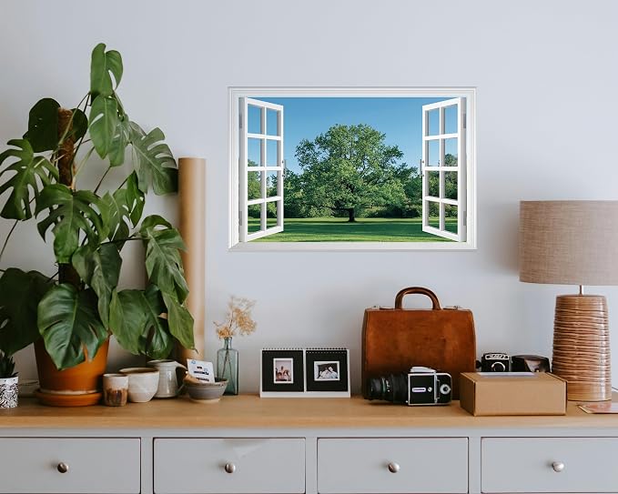 FLFK Fake Window Wall Decal - Grass and Trees Faux Window Wall Mural for Wall Decor, Peel and Stick Wall Sticker,24"x16" - Image 3