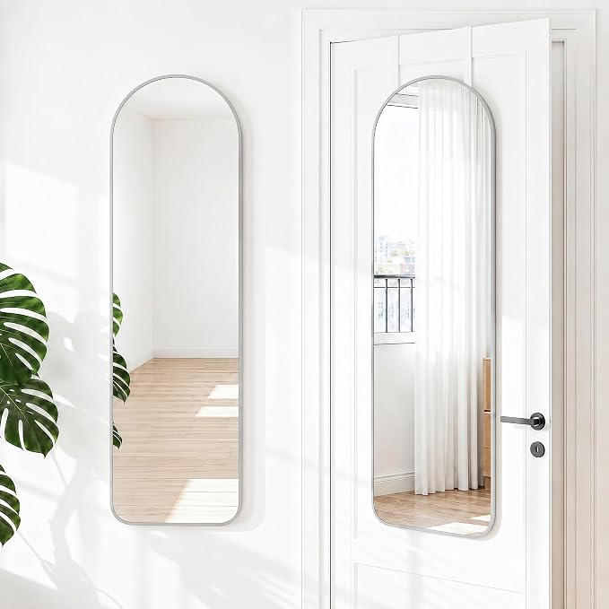 NARCISSUS Over the Door Full Length Mirror 47x14 Inch, Wall Mounted Dressing Mirror, Door Hanging Full Body Mirror HD Reflection Glass for Bedroom, Aluminum Alloy Frame Silver by NARCISSUSMIRROR