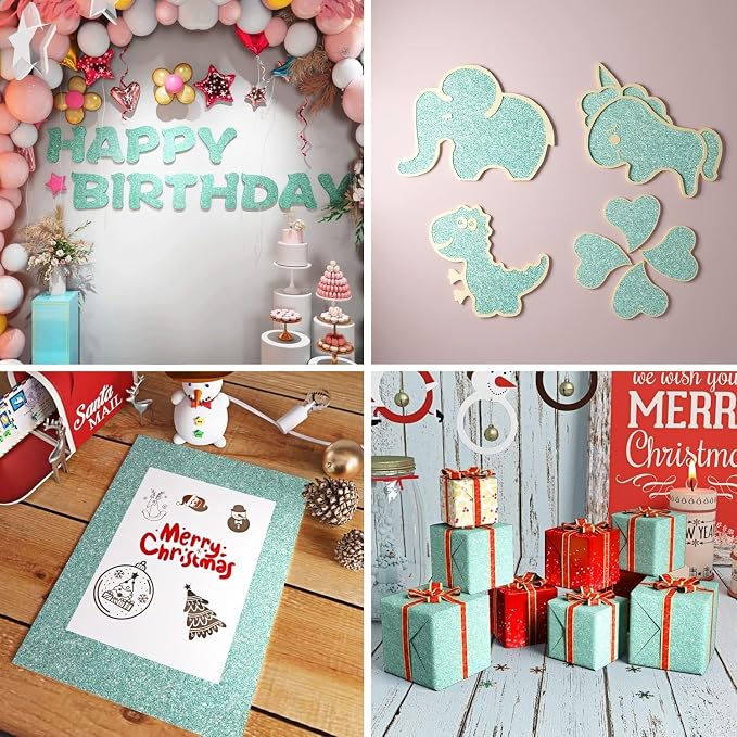 FunStick 3.9"x472" Light Teal Glitter Wallpaper Border Glitter Wallpaper Stick and Peel Waterproof Teal Contact Paper Peel and Stick Wall Paper Border Sticker for Bedroom Bathroom Walls Bulletin Board - Image 3