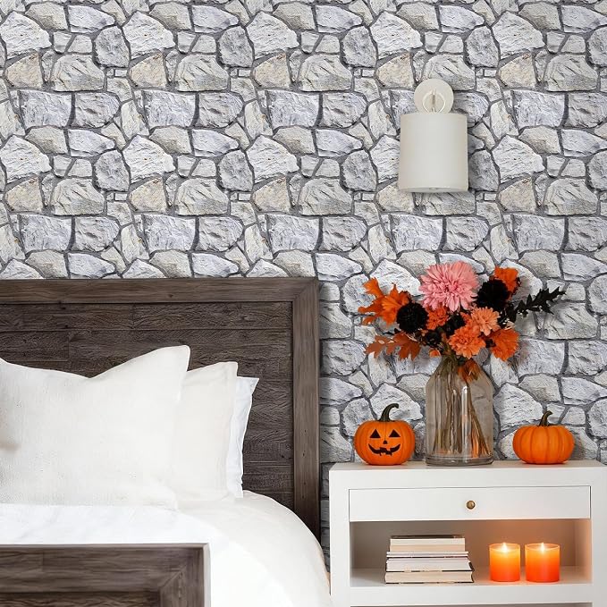 3D Peel and Stick Faux Stone Wall Panels 11.8" x 11.8" 10-Pack | Whitewash Grey, Stone-Look Textured Sticker, Thin Lightweight PVC Self Adhesive Wall Tile for Interior Decor, Cover 9.7 sq ft - Image 2