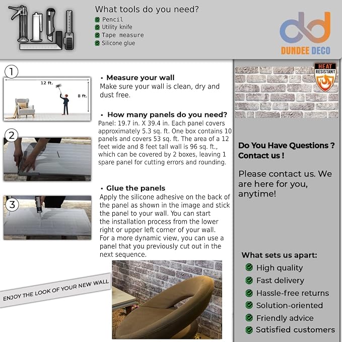 Dundee Deco 3D Wall Panels Faux Brick - Cladding White Grey Stone Look Wall Paneling, Styrofoam, Sample, Size 10 x 10 in. - Image 8