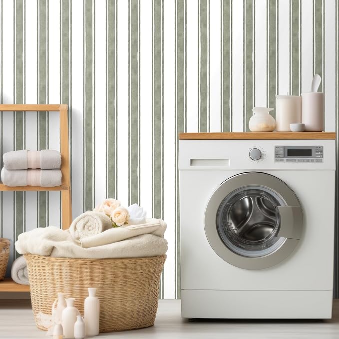 Affrolling Striped Peel and Stick Wallpaper 15.75"x118.11",Sage Green | Watercolor Self Adhesive Contact Paper, Removable for Bedroom Cabinet Furniture, Cute Decor for Nursery Craft Room DIY - Image 6
