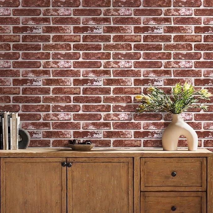 Commomy 3D Faux Brick Wall Panels Peel and Stick - 10pcs 15.74" x 11.8" | Ultralight Thin PVC Fake Brick Wallpaper Tiles Wall Covering for Home Office,Living Room Quick DIY Home Decor(12.92 sq.ft) - Image 6