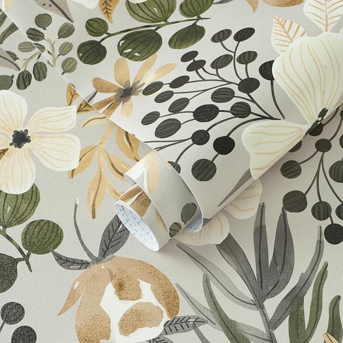 Toduso Floral Peel and Stick Wallpaper Boho Wallpaper Removable Wall Paper Vintage Botanical Contact Paper Waterproof for Bedroom Bathroom Living Room Decor Self-Adhesive Vinyl 17.3''x196.8'' by Toduso