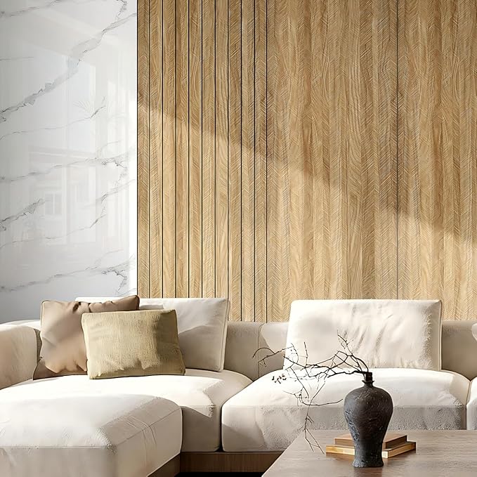 Chejiaye Peel and Stick 3D Wall Panel -15.75"x118"Soundproof Self-Adhesive Wall Sticker, Removable Thick PVC Slat Contact Paper for Kitchen Bedroom,Ceiling Wall Decoration Wood Grain (Dark Brown) - Image 2
