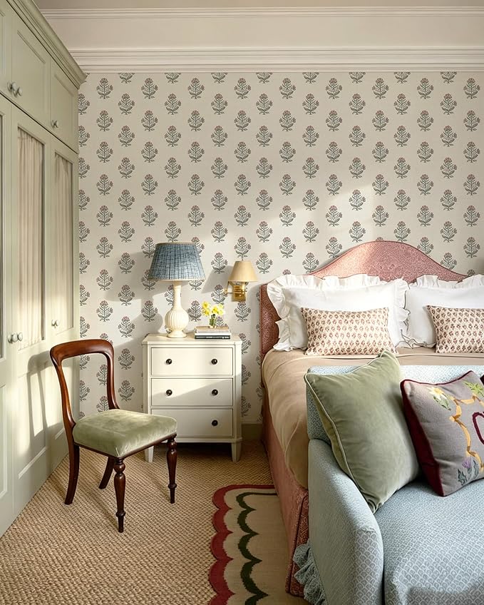 Heroad Pink Floral Wallpaper Cottage Peel and Stick Wallpaper 17.3''x196'' Faux Linen Texture Contact Paper for Cabinets Removable Self-Adhesive Wall Paper for Bedroom Kitchen Renter Friendly Vinyl - Image 9