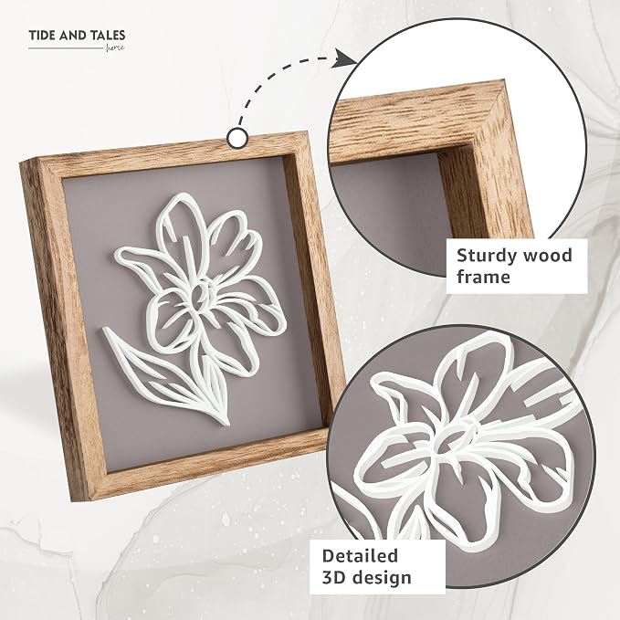 Tide and Tales 3D Botanical Floral Wall Art (Framed Set of 2) Ready-to-Hang Lightweight Boho Decor for Walls, Nature-Inspired Home Decorations with Natural Earthy Tones for Bedroom or Bathroom - Image 4