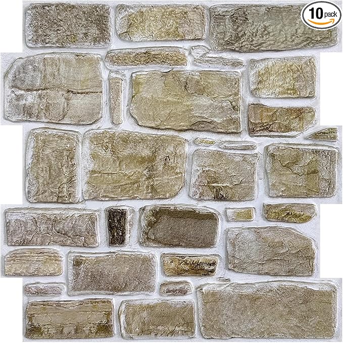 COMSTICKC 3D Faux Stone Wall Panels Peel and Stick, 10 Pcs 11.8" x 11.8" | Not Real Stone, Ultra-Light Thin PVC 3D Fake Rock Wall Sticker Covering for Easy DIY Interior Decor, Cover 9.7 sq ft by COMSTICKCDECOR