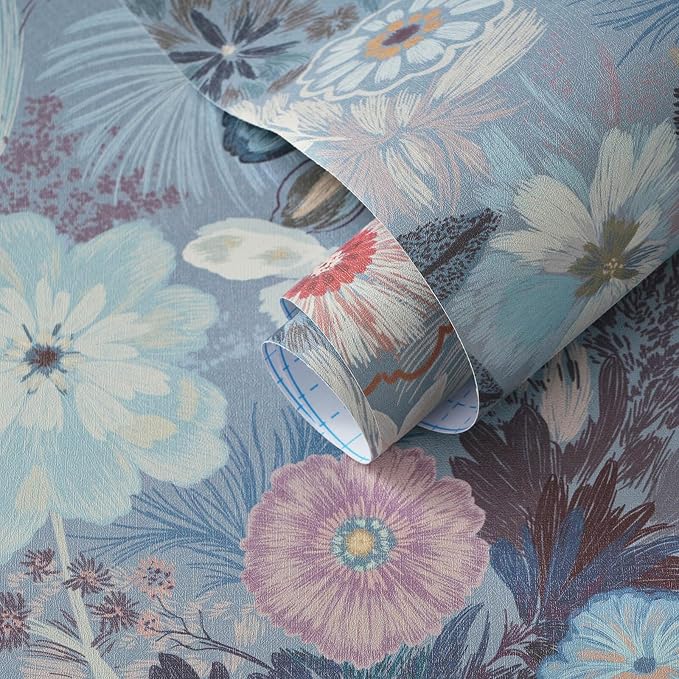 Ismoon Floral Peel and Stick Wallpaper Vintage Blue Contact Paper Jellyfish Ocean Stick on Wall Paper Removable Self Adhesive Vinyl Wallpaper for Bedroom Wall Decor Cabinet Refurbishment 17.3x393in by Ismoon