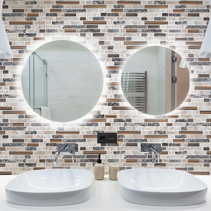 Art3d Linear Design Tile Peel and Stick Backsplash, 10-Sheet, Sandstone | 12 x 12 Inch, Enhanced Thickness, Warp Resistant, Strong Adhesion, Sturdy, for Kitchen, Bedroom, Ideal for Home Improvement - Image 4
