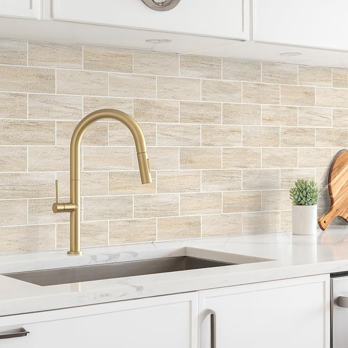 StyloVue 100 Pieces Peel and Stick Backsplash for Kitchen, 3" x 6" PVC Subway Tile Upgraded Grayish Beige with Gray Grout Backsplash Stick on Tile Elevate Kitchen, Bathroom, Fireplace,RV - Image 2