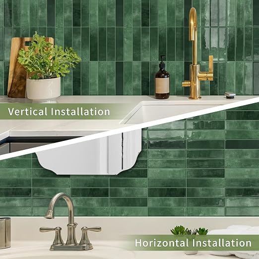 10 Sheets Upgraded Thicker Design Subway Tile Peel and Stick Backsplash | 12”×12”Self Adhesive Wall Tiles Stick on Back Splash for Kitchen,Bathroom,Camper(Forest Green) - Image 3