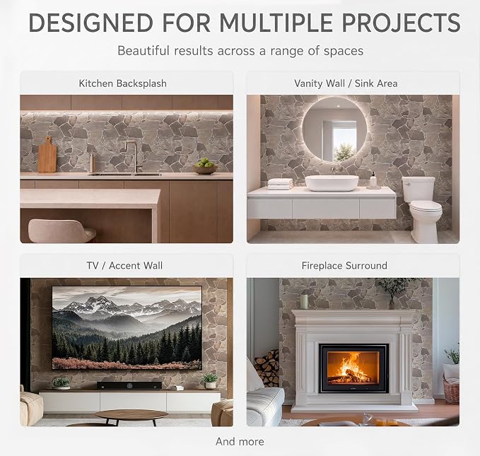 3D Faux Stone Wall Panels, Wild Boulder, Pack of 10, Covers 28.86 Sq Ft | Grey, Beige & Brown, Lightweight PVC, 17.5" x 23.75" (44.5 x 60.3 cm), Decorative Rock Cladding for Accent Wall & Backsplash - Image 5