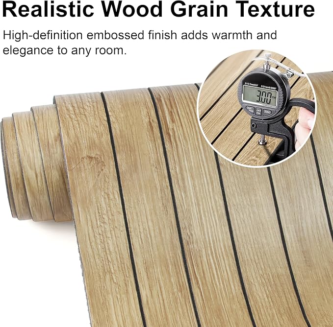 Wood Grain 2 x 15.8"W x 236"L Peel and Stick Wall Panels, 3D Soundproof Oak | Weatherproof Wall Panels, Thick PVC Self-Adhesive Wood Panels for Cabinets, Bedroom, Living Room, Kitchen Island Renovation - Image 4