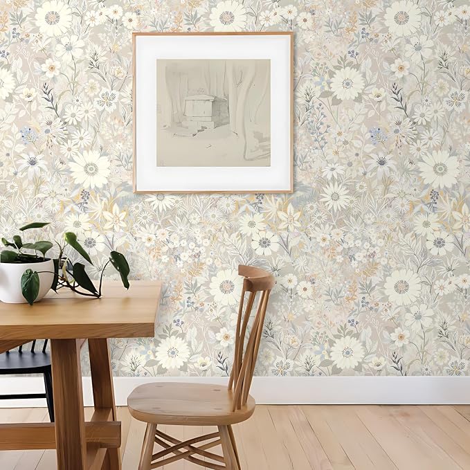 Gray Floral Wallpaper Peel and Stick for Bedroom,Cabinets 17.3" x 393.7" | Textured Vinyl Stick on Wall paper DIY Self Adhesive Removable Waterproof Gray/Yellow/Blue Contact Paper for Kitchen Bathroom - Image 3