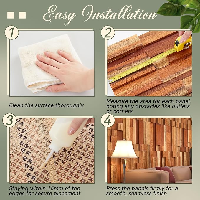 Kathfly 8 Pcs Wood Wall Panels, Reclaimed Real Teak Wood 3D Panels for Interior Accent Wall, Mosaic Paneling Tiles, Natural DIY Decor for Living Room, Bedroom, Office, Covers 7.68 Sq ft - Image 5