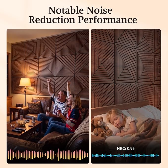 Acoustic Wall Panels, 6 Piece 23.62"X 23.62" PVC Peel and Stick Wall Panels | High-Density Polyester Fiber Self Adhesive Soundproofing for Interior Wall Décor, Recording Studios, Walnut - Image 4